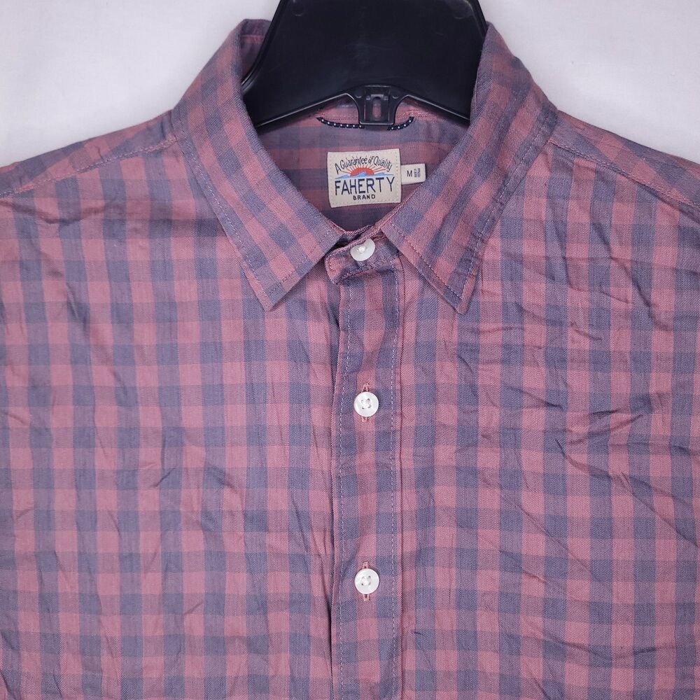 Faherty Shirt Mens Medium Gingham Red, Blue Long Sleeve Supima Cotton